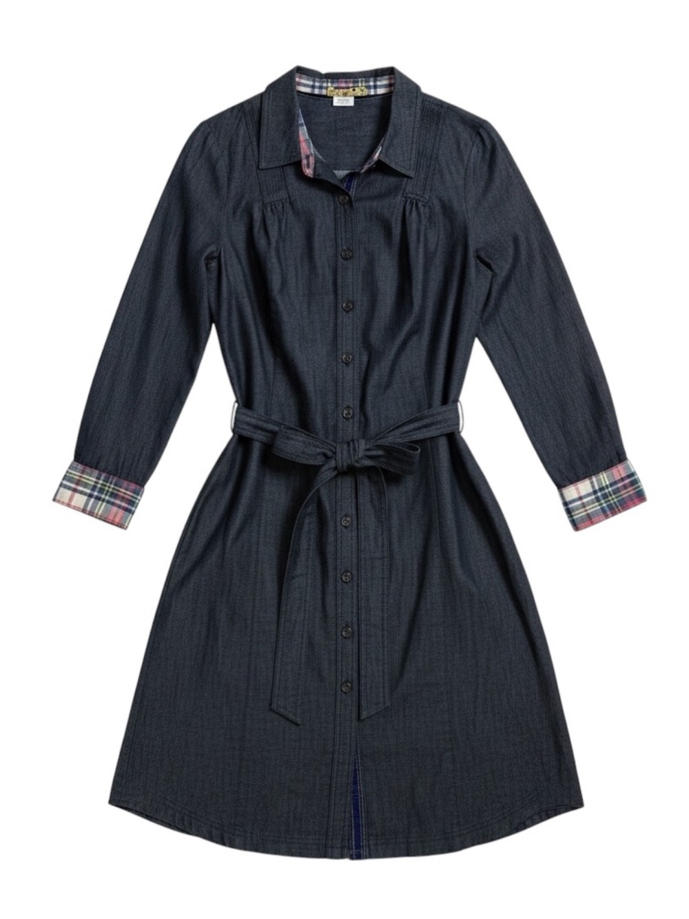 Boden Denim Shirt Dress Belted Button Front
Plaid Cuffs Long Sleeve Size 10L